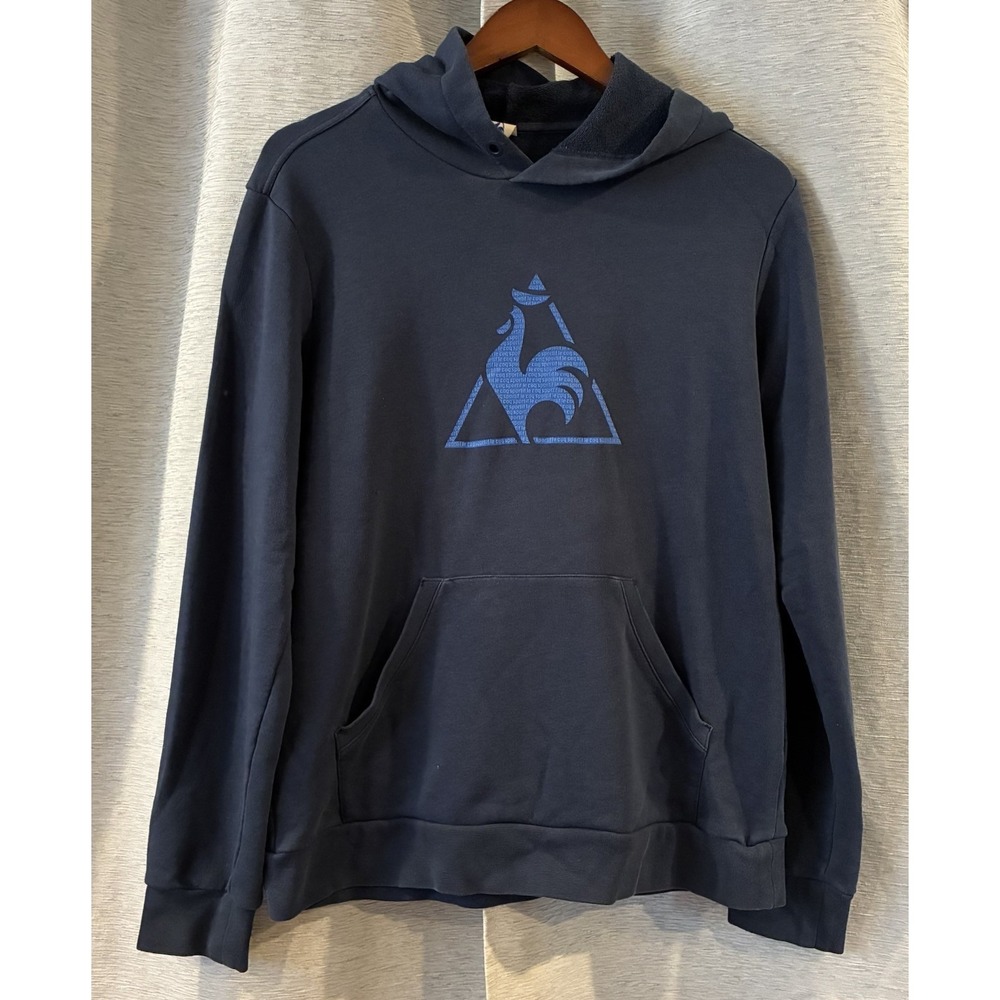 Le Coq Sportif Mens Graphic Hoodie Jumper Cotton Size Medium Blue